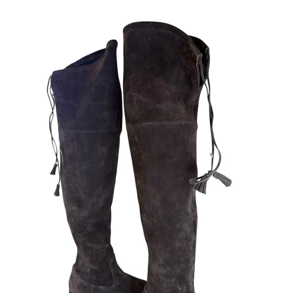 Frye Brown Suede Over-the-Knee Flat Boots with Tie Detail Size 8M